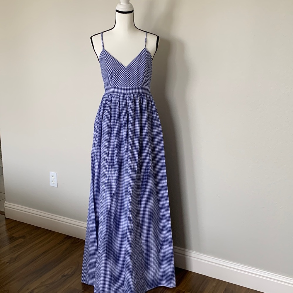 MOVING SALE! NWT J. Crew Blue and White Gingham Maxi Dress - Size 4